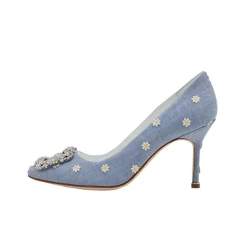 MANOLO BLAHNIK Slim Heel High Heels 9cm Women's Blue White
