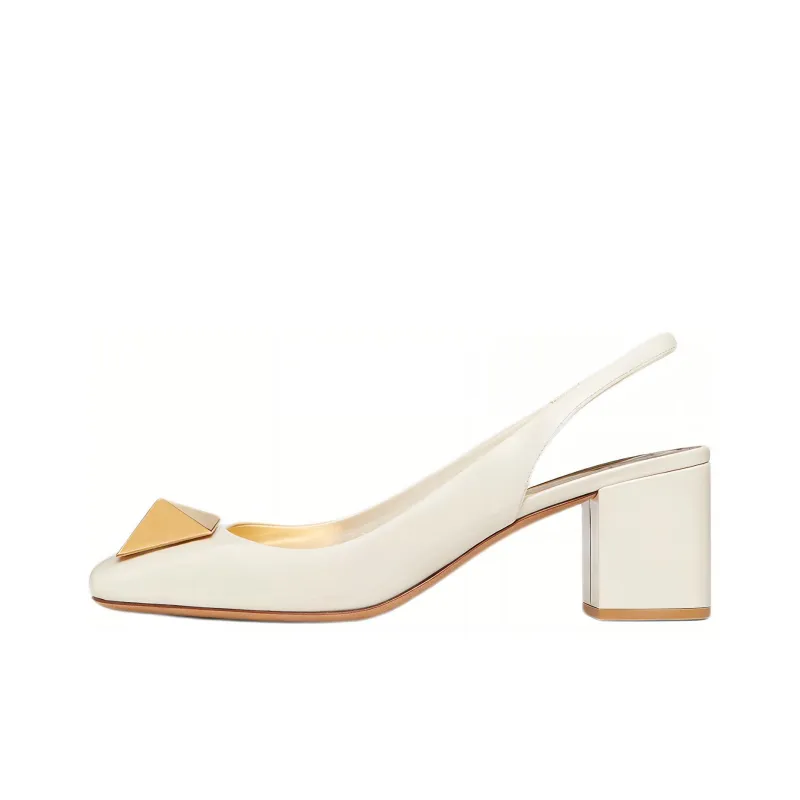 Valentino One Stud Block Heel High Heels Women's White-0