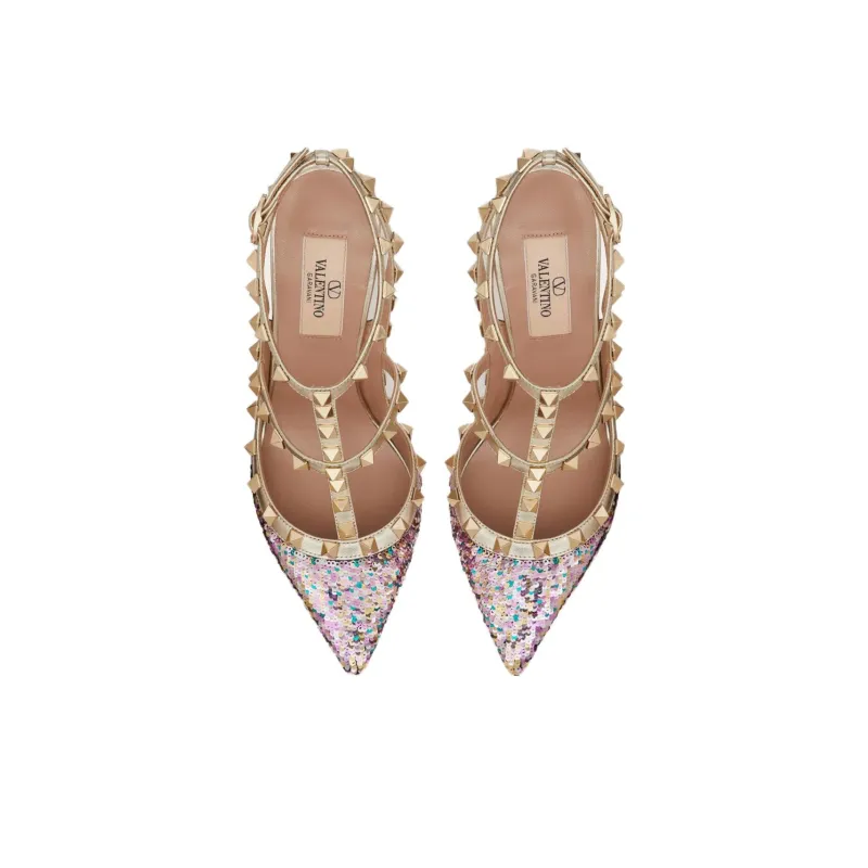 Valentino Rockstud Slim Heel High Heels 10cm Women's Platinum-3