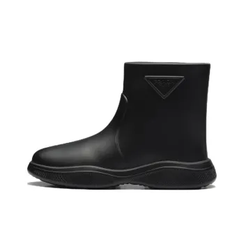 PRADA Pull On Rain Booties Black Rubber Women's