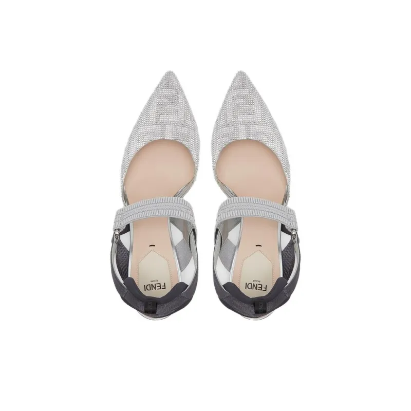 FENDI Colibri Chunky Heel High Heels Women's Silver-4