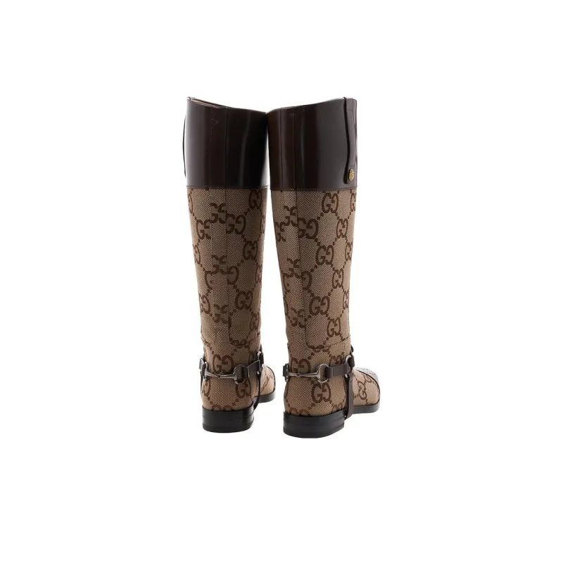 GUCCI Horsebit Long Shaft Boots Men's Beige Brown-4