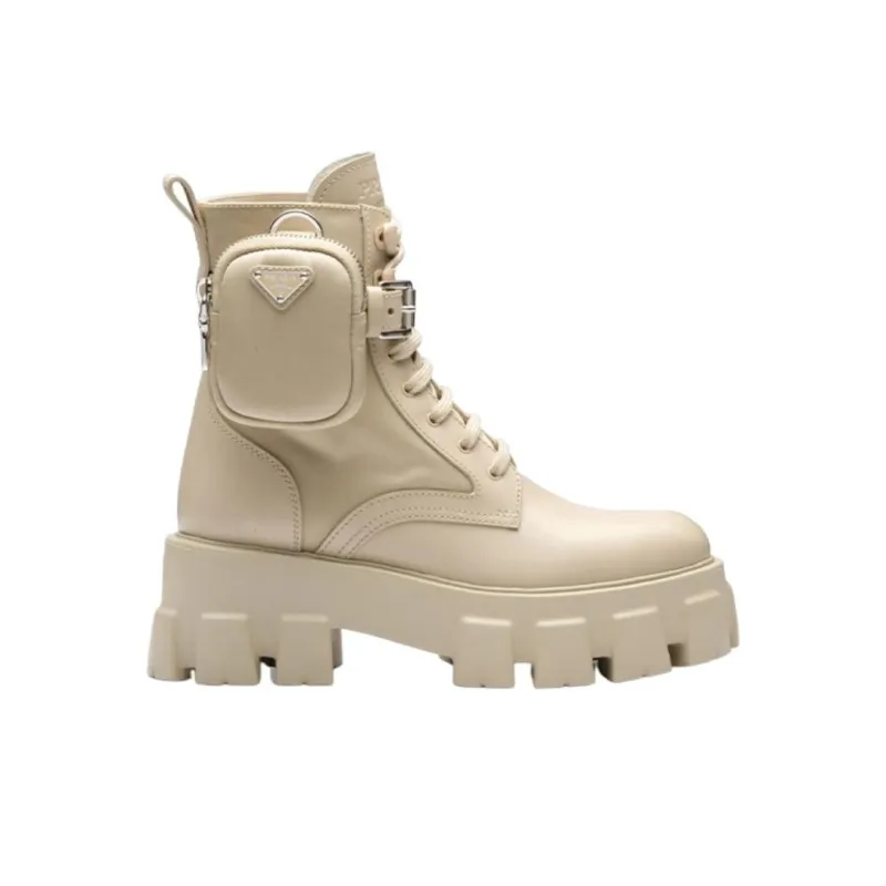 PRADA Monolith 55mm Pouch Ankle Boots Desert Beige Leather Women's-1