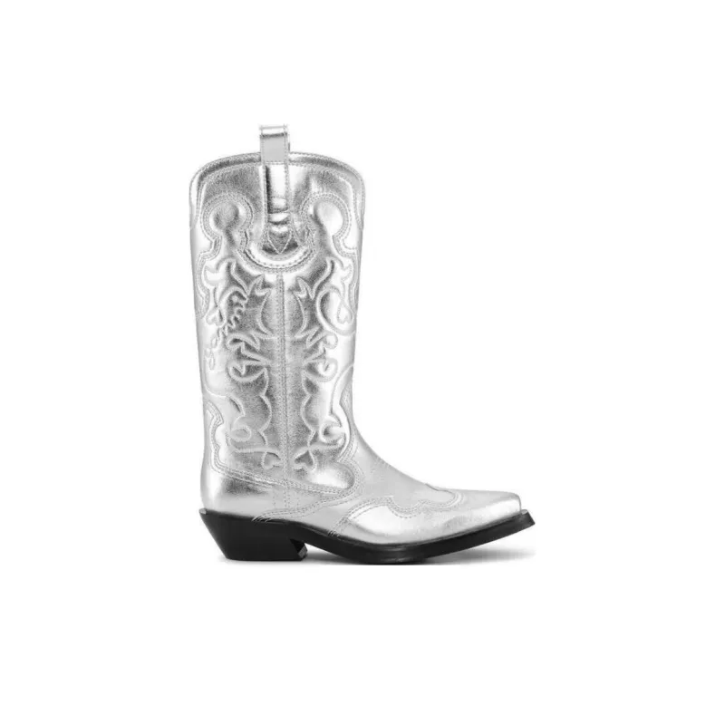 GANNI Mid Shaft Embroidered Western Boots Women's-1