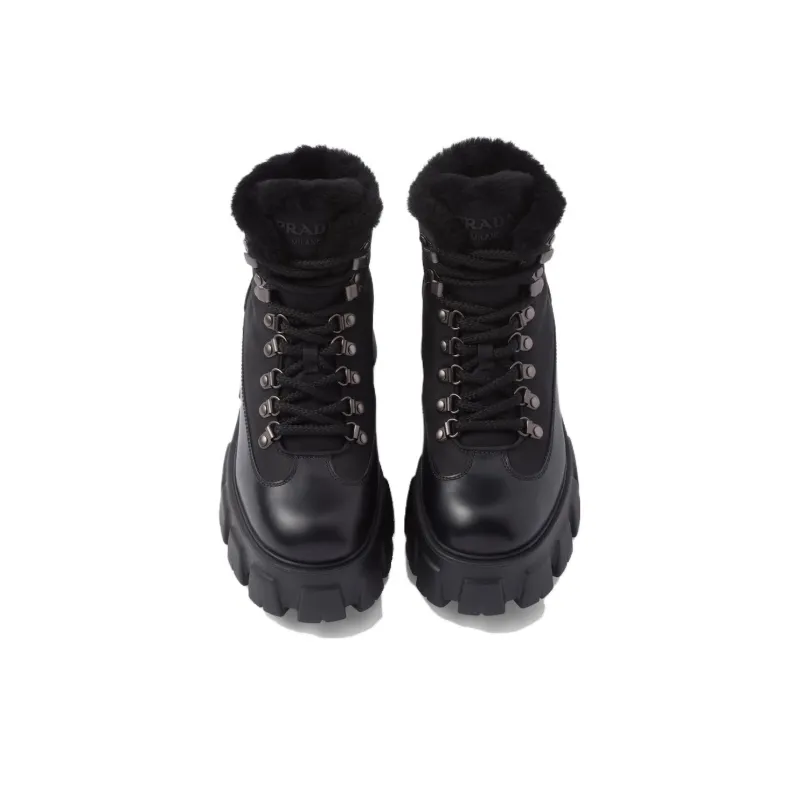 PRADA Moonlith Brushed Leather Combat Boots-3