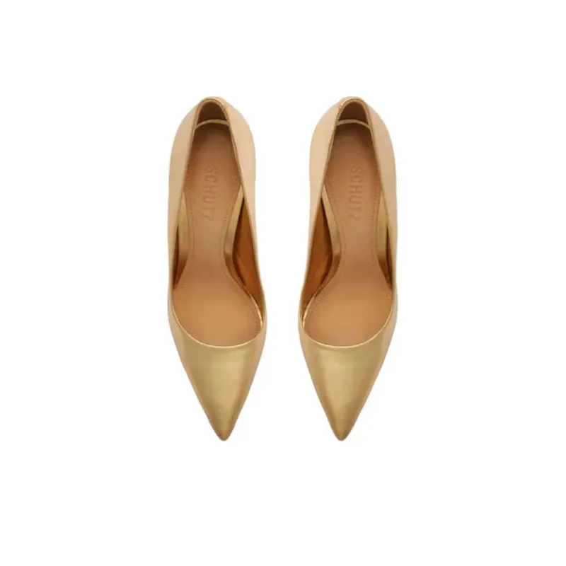 Schutz Slim Heel High Heels Women's Gold-4