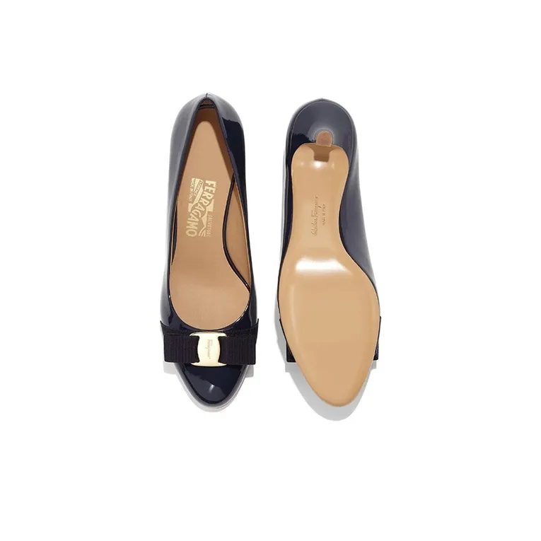 FERRAGAMO Carla Slim Heel High Heels 5.5cm Women's Dark Blue-4