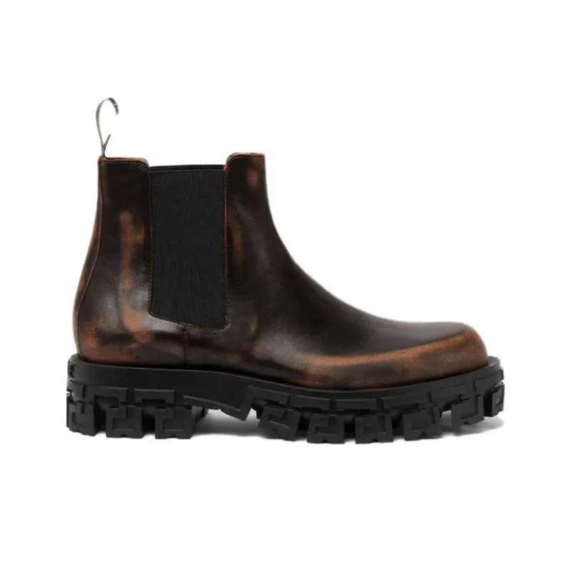 VERSACE Greca Portico Leather Chelsea Boots-3