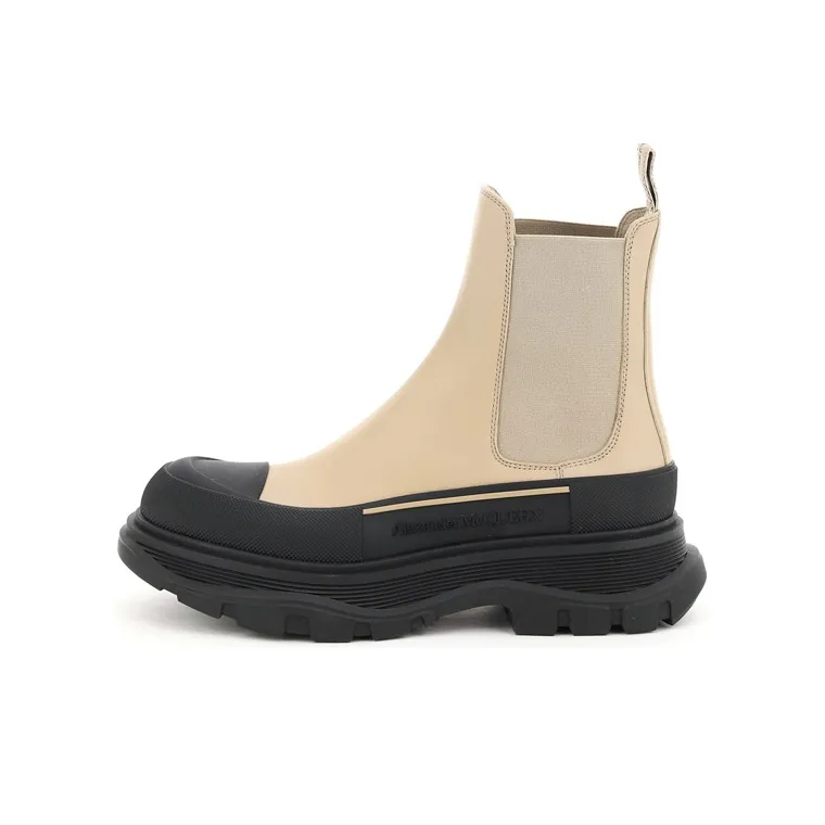 Alexander McQueen Tread Slick Short Chelsea Boots Women's Ecru-0