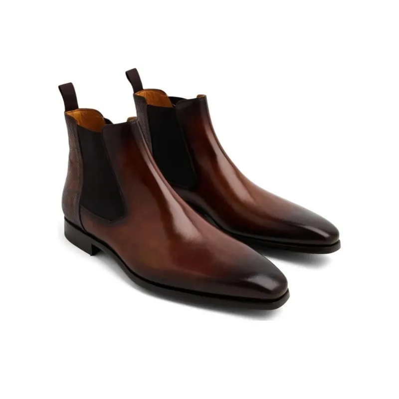Magnanni Short Chelsea Boots Men's Brown-3