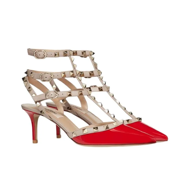 Valentino Slim Heel High Heels 6.5cm Women's Red-2