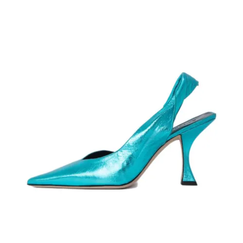 By Far Yasha Metallic Leather Slingback Pumps