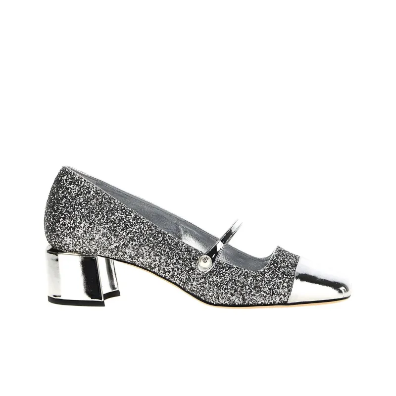 Jimmy Choo Elisa Chunky Heel High Heels 4.5cm Women's Silver-1