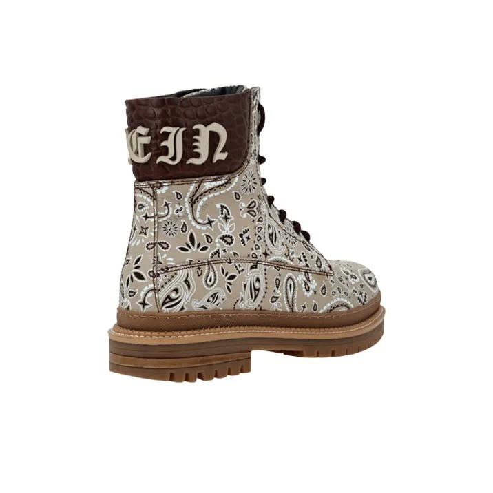 PHILIPP PLEIN Paisley-print Leather Ankle Boots-3