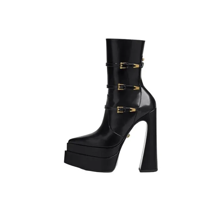 VERSACE Medusa Aevitas 165mm Pointy Platform Booties Black Patent Leather-0