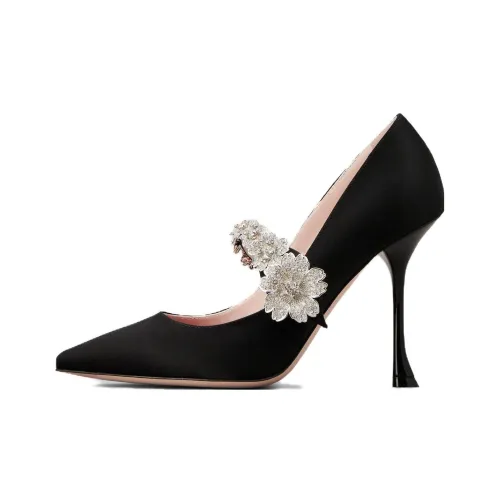 Roger Vivier Bouquet Flower Slim Heel High Heels 9cm Women's Black