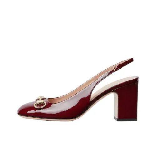 GUCCI Horsebit Chunky Heel High Heels 7.5cm Women's Red