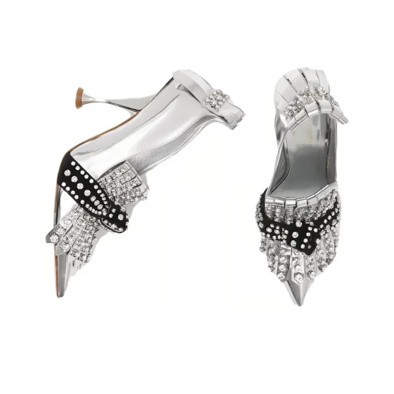 Burberry Kiltie High Heels Women's Silver-3