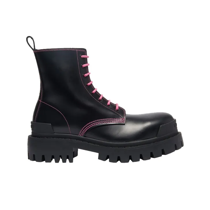 Balenciaga Strike Lace up Martin Boots Black/Pink Women's-1