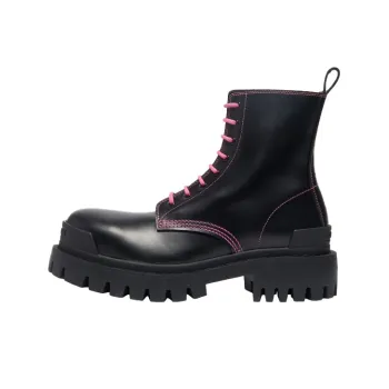 Balenciaga Strike Lace up Martin Boots Black/Pink Women's