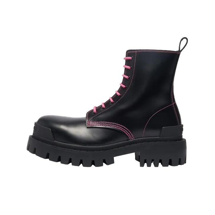Balenciaga Strike Lace up Martin Boots Black/Pink Women's-0