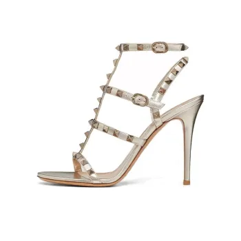 Valentino ROCKSTUD Slim Heel High Heels 10cm Women's Gold