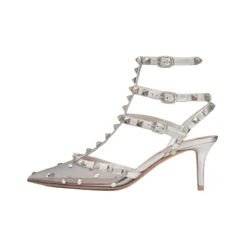Valentino Rockstud Slim Heel High Heels 6.5cm Women's Silver