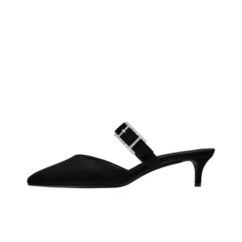 HERMES Cone Heel Closed Toe Slippers 4cm Women's Black