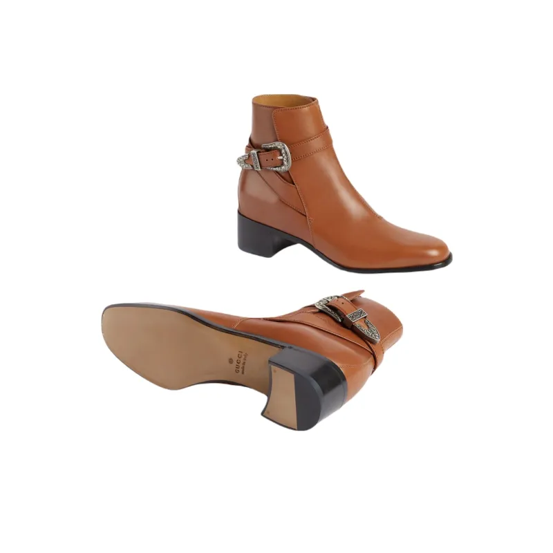 GUCCI Buckled Ankle Boot 'Brown'-4
