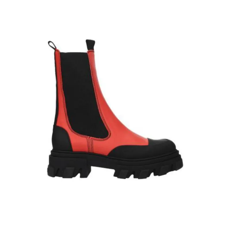 GANNI Short Chelsea Boots 5cm Women's Red Black-4