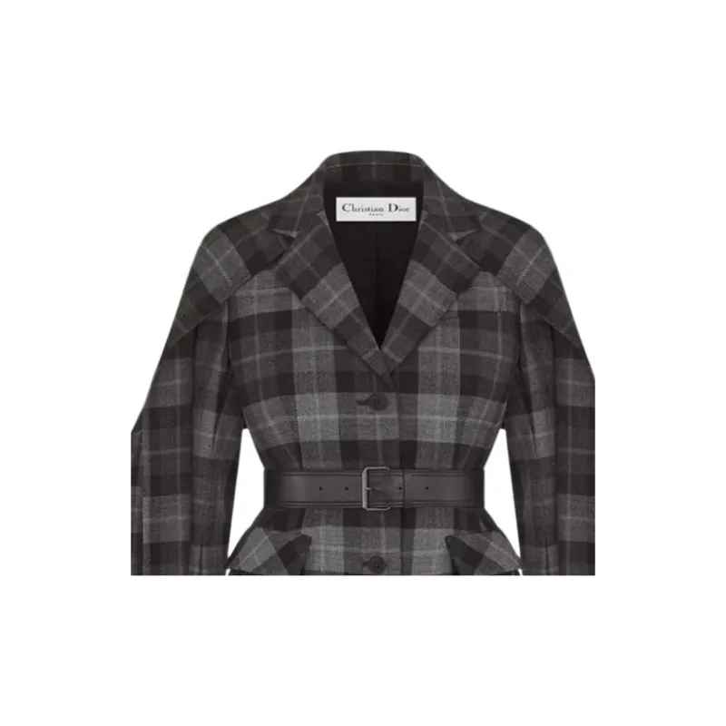 DIOR Checkered Belted Removable Scarf Jacket-2
