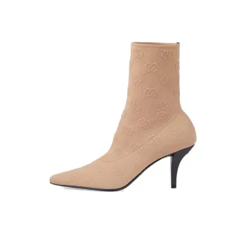 GUCCI Double G Ankle Boots 7.5cm Women's Light Brown