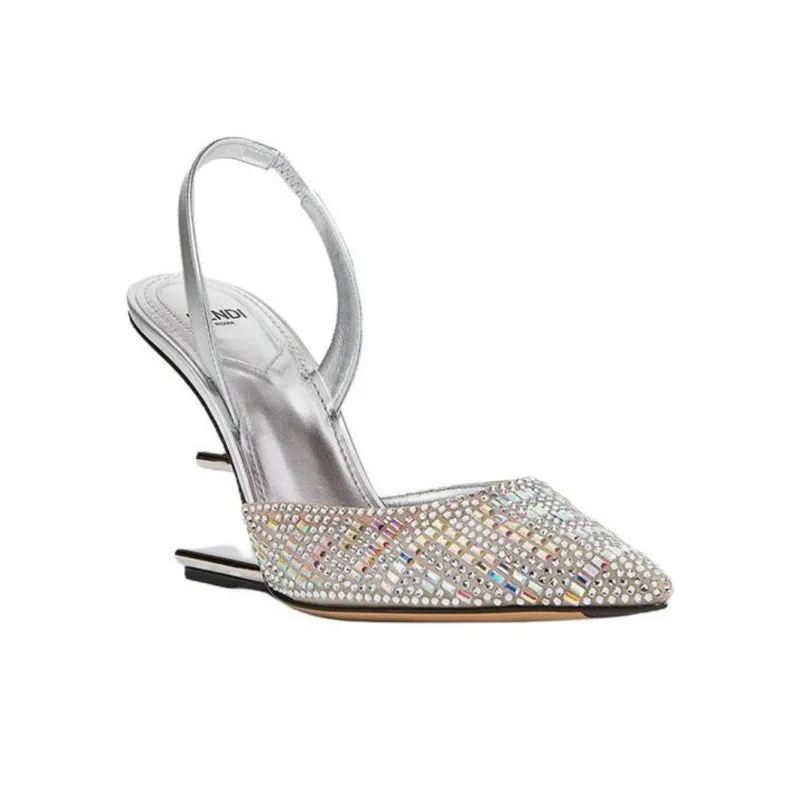 FENDI By Marc Jacobs First High Heeled Slingbacks Silver Rhinestone Women's-2