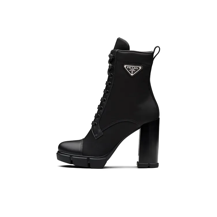 PRADA 110 Mm Nylon Booties Black Brushed Leather Women's-0