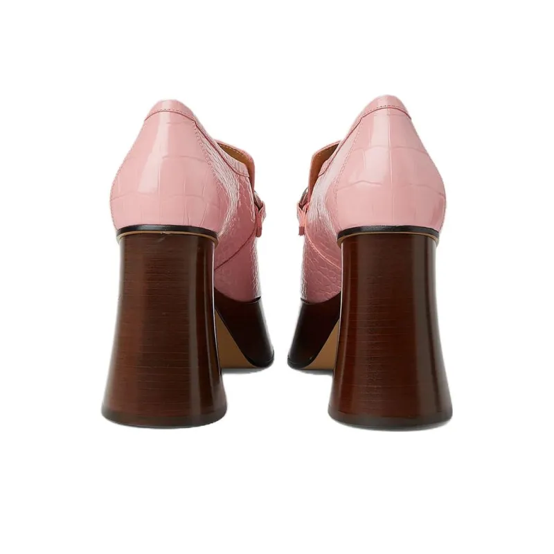 GUCCI Horsebit Chunky Heel High Heels Women's Pink-4