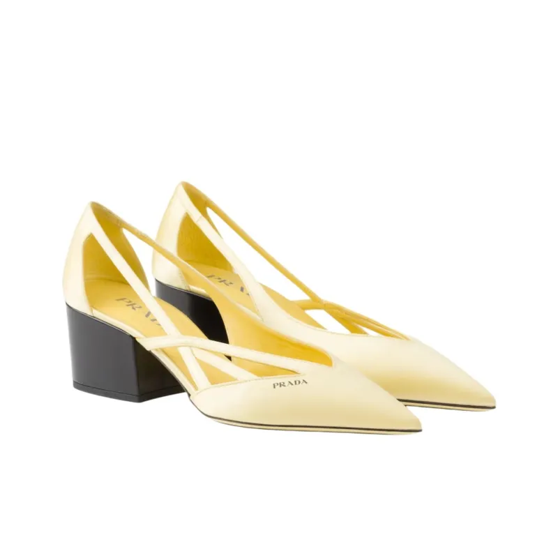 PRADA Chunky Heel High Heels 5.5cm Women's Yellow-2