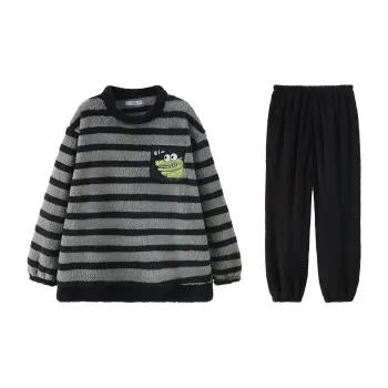Qiao Ni Tong Pajama Set Men's Black Gray Color