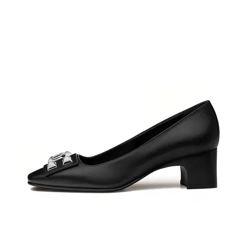 HERMES Delicate Chunky Heel High Heels 5cm Women's Black