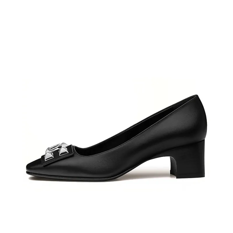 HERMES Delicate Chunky Heel High Heels 5cm Women's Black-0
