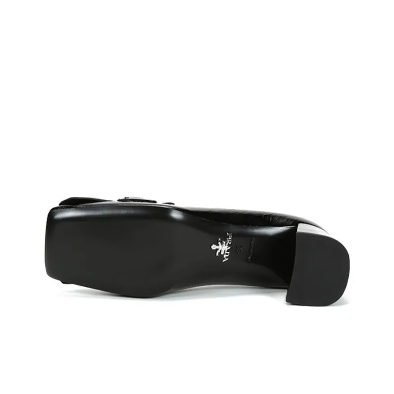 PRADA Logo Plaque Heeled Loafers 'Black' Women's-5