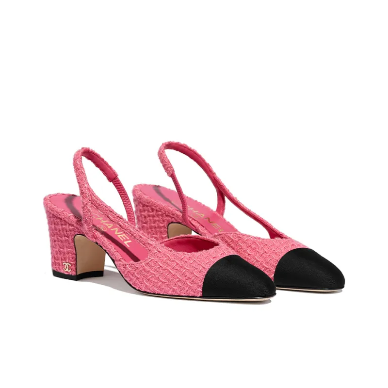 CHANEL Chunky Heel High Heels 6.5cm Women's Pink-2