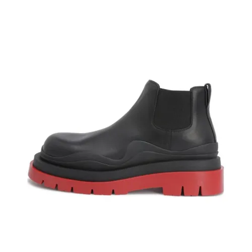 Bottega Veneta Leather Tire Chunky Sole Ankle Chelsea Boot Black Red