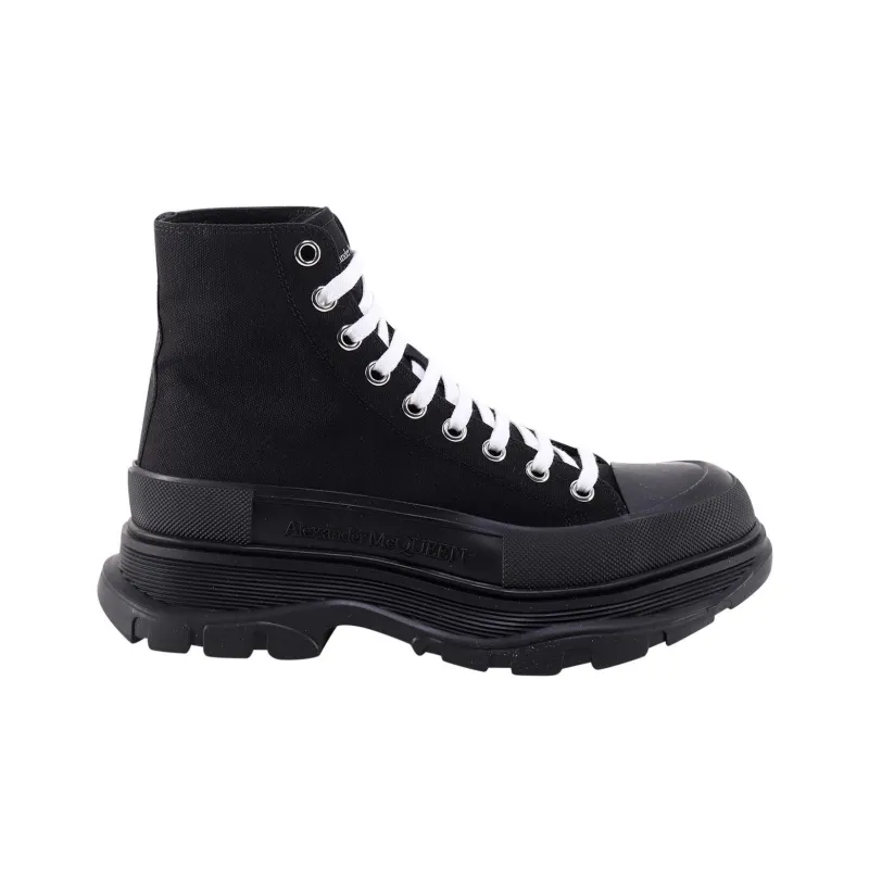 Alexander McQueen Tread Slick Canvas High Top Sneakers 'Black White'-1