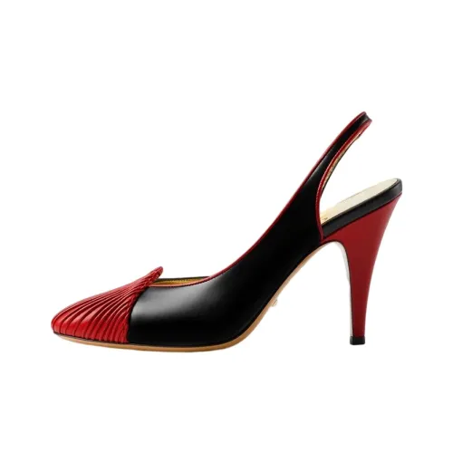 GUCCI Cone Heel High Heels 9.5cm Women's Black Red