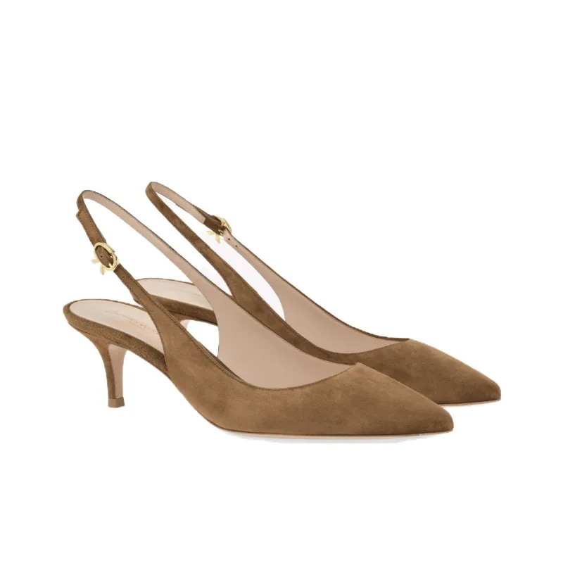 GIANVITO ROSSI Ribbon Sling Slim Heel High Heels 5.5cm Women's Brown-1