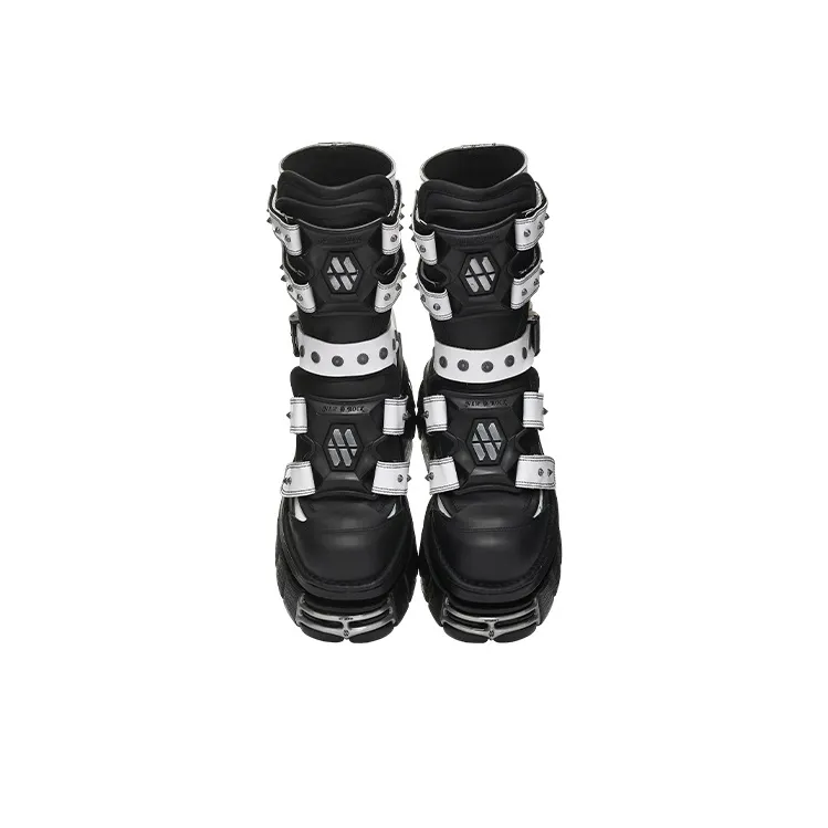NEW ROCK Vetements Gamer Ankle Boots Men's Black White-3