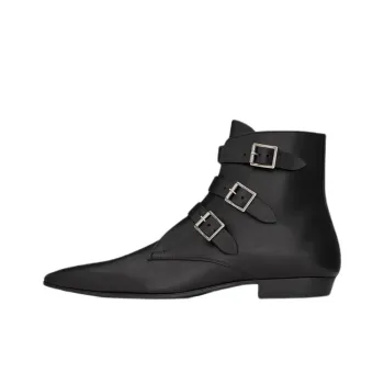 SAINT LAURENT Pointed Toe Buckle Strapped Boots