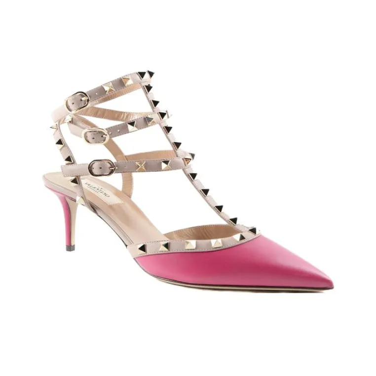 Valentino Rockstud Slim Heel High Heels 6cm Women's Red-2