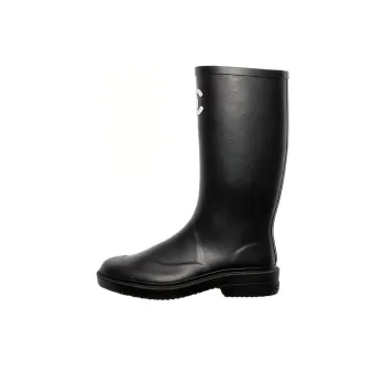 CHANEL Rubber Rain Boots Black Women's