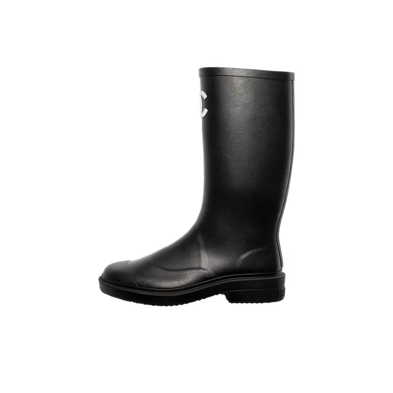 women Chanel Rubber Rain Boots Black G39620 X56326 94305 EU 36